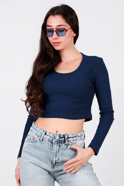Kadın Bisiklet Yaka Selanik Bluz Lacivert