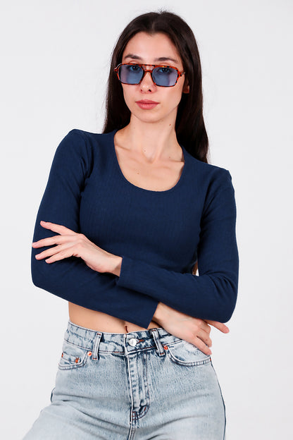 Kadın Bisiklet Yaka Selanik Bluz Lacivert