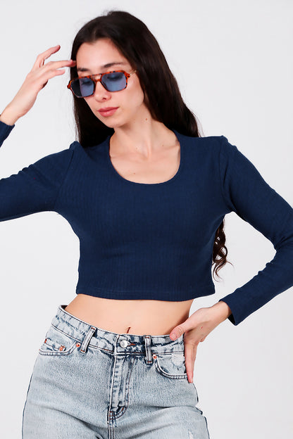 Kadın Bisiklet Yaka Selanik Bluz Lacivert