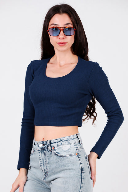 Kadın Bisiklet Yaka Selanik Bluz Lacivert
