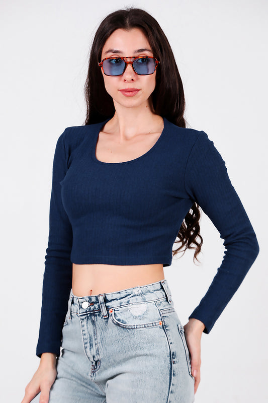 Kadın Bisiklet Yaka Selanik Bluz Lacivert