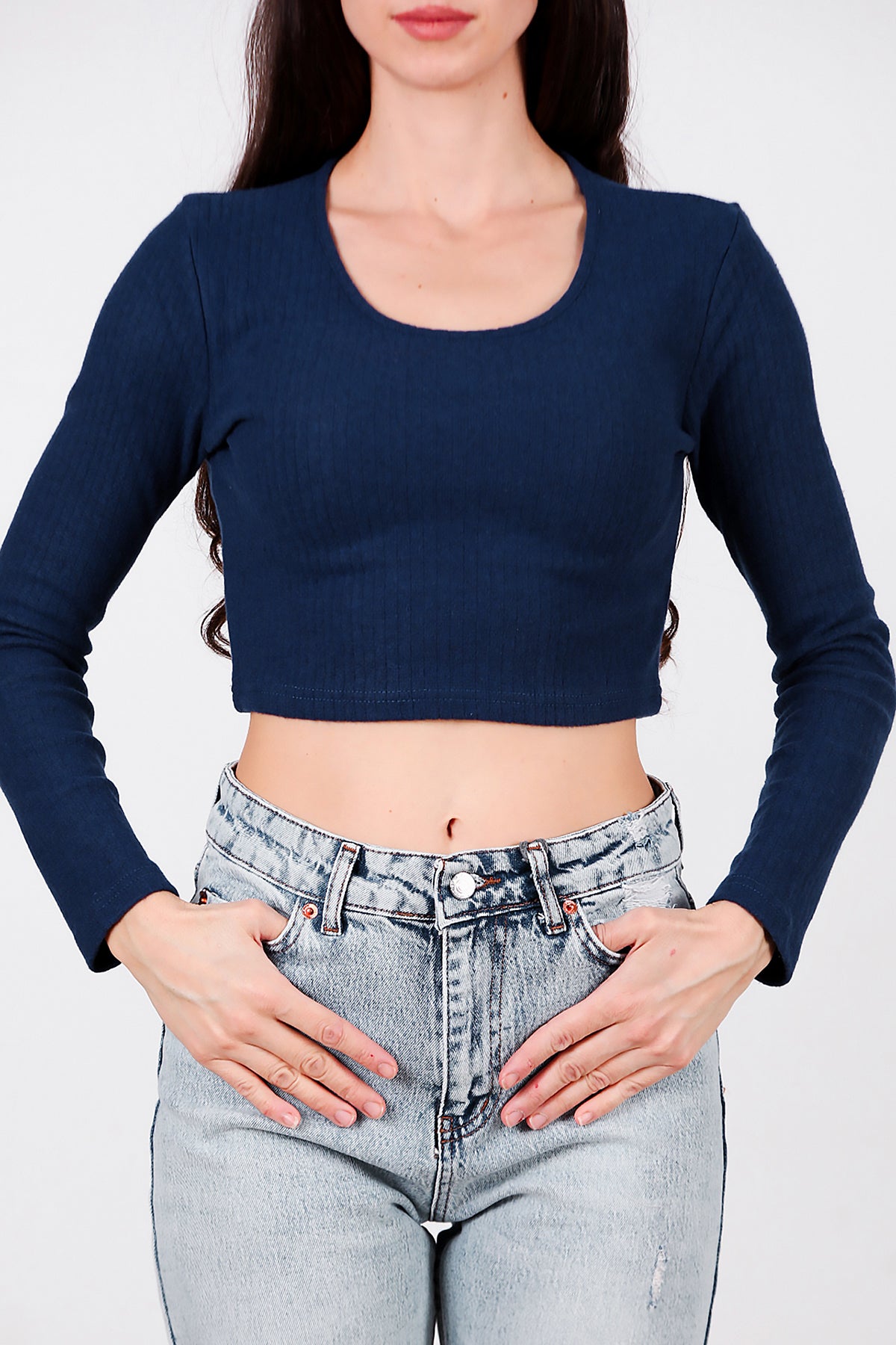 Kadın Bisiklet Yaka Selanik Bluz Lacivert