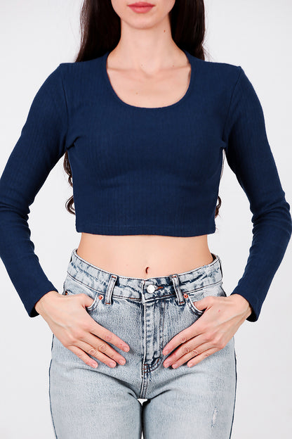 Kadın Bisiklet Yaka Selanik Bluz Lacivert