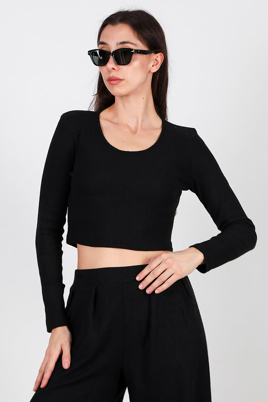Kadın Bisiklet Yaka Selanik Bluz Siyah