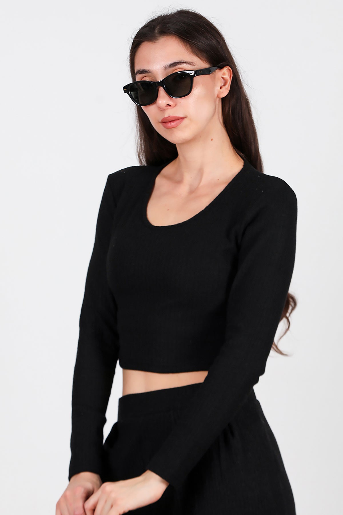 Kadın Bisiklet Yaka Selanik Bluz Siyah