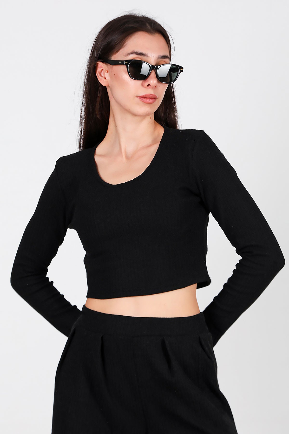 Kadın Bisiklet Yaka Selanik Bluz Siyah