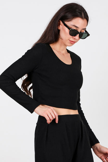 Kadın Bisiklet Yaka Selanik Bluz Siyah