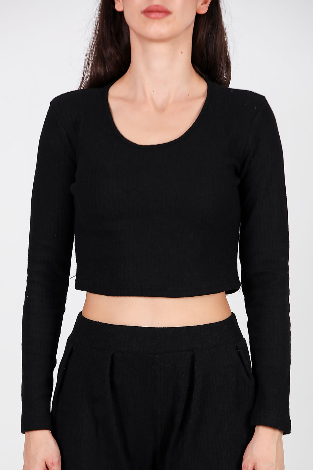 Kadın Bisiklet Yaka Selanik Bluz Siyah