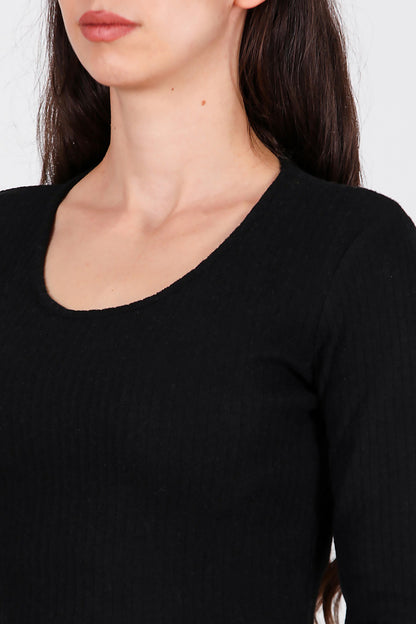 Kadın Bisiklet Yaka Selanik Bluz Siyah