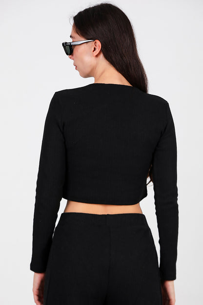 Kadın Bisiklet Yaka Selanik Bluz Siyah