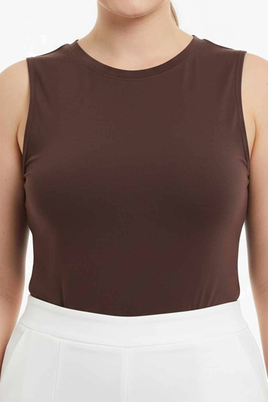 Bodyra Kadın Bisiklet Yaka Kolsuz Zıbın Bluz Kahverengi