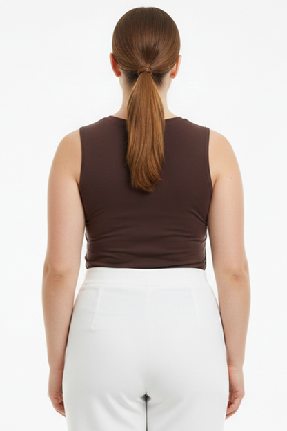 Bodyra Kadın Bisiklet Yaka Kolsuz Zıbın Bluz Kahverengi