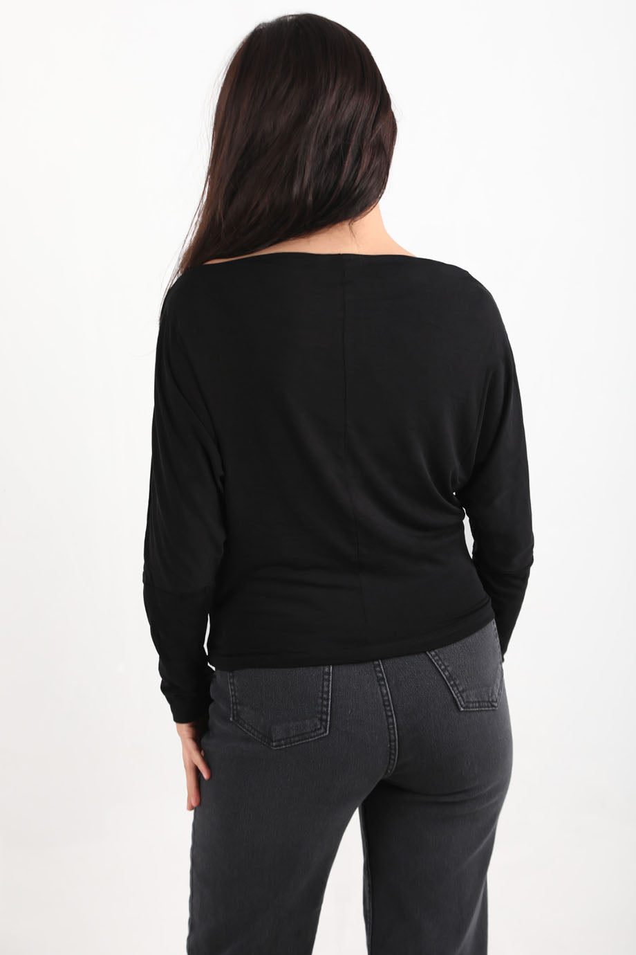 Boatneck Kadın Kayık Yaka Yarasa Kol Bluz Siyah