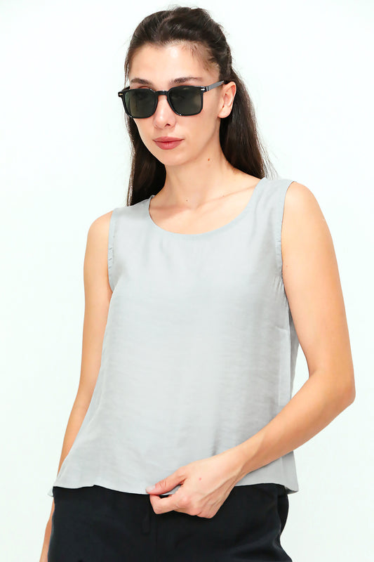 Kadın Kalın Askılı Bluz Gri