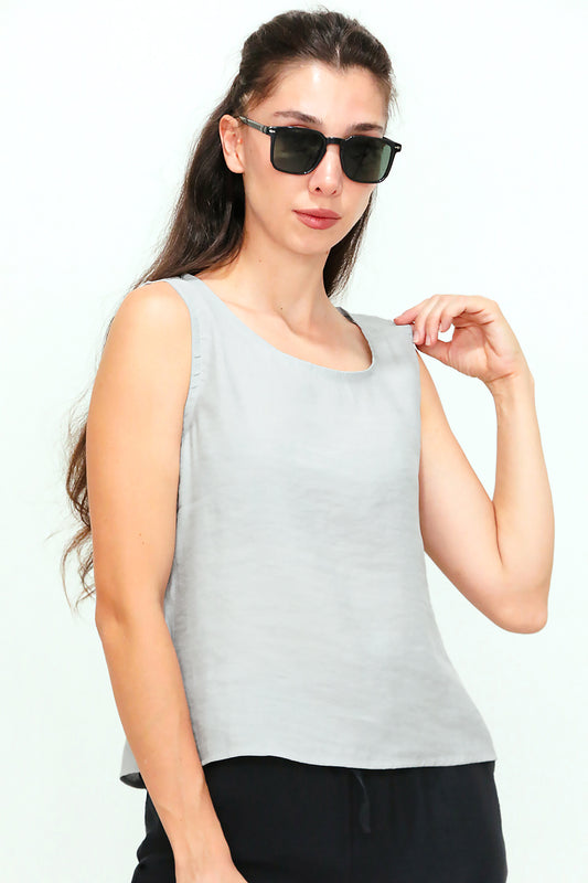 Kadın Kalın Askılı Bluz Gri