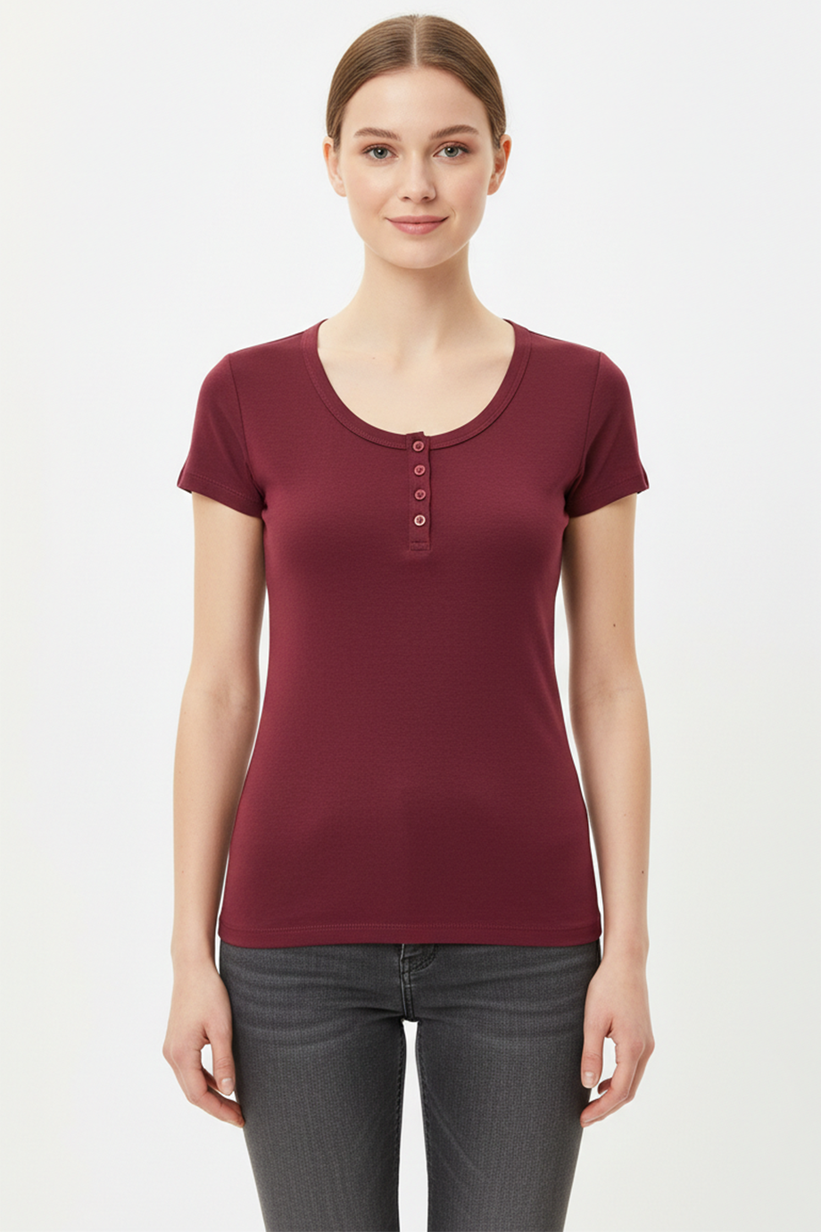 Kadın Önü Düğmeli Patlı Bady Bluz Bordo