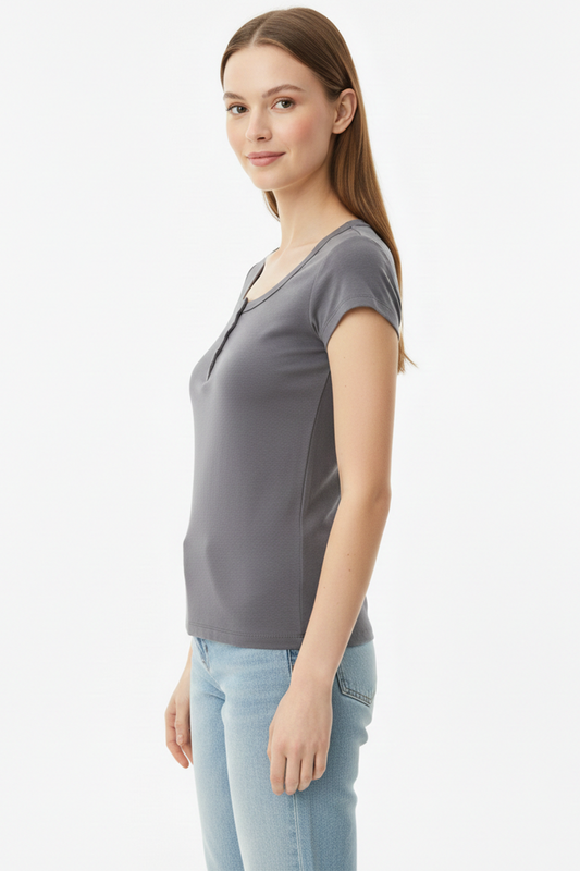 Kadın Önü Düğmeli Patlı Bady Bluz Füme