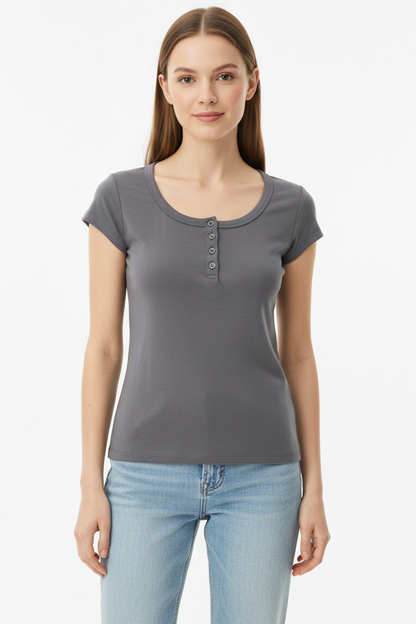 Kadın Önü Düğmeli Patlı Bady Bluz Füme