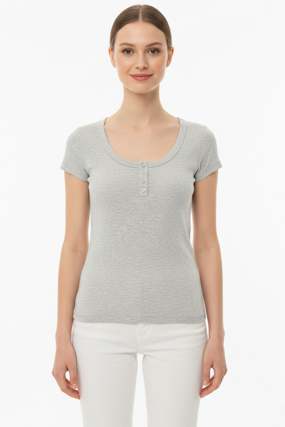 Kadın Önü Düğmeli Patlı Bady Bluz Gri