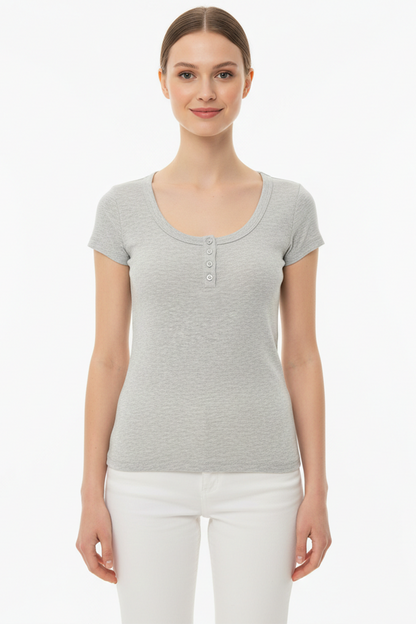 Kadın Önü Düğmeli Patlı Bady Bluz Gri