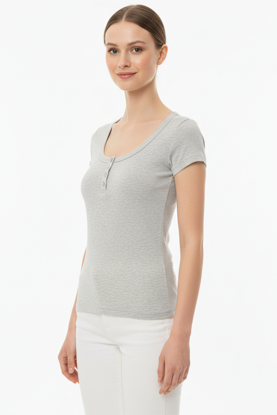 Kadın Önü Düğmeli Patlı Bady Bluz Gri