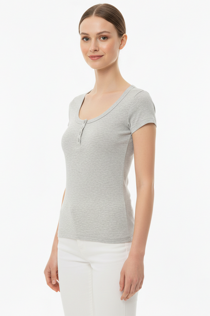 Kadın Önü Düğmeli Patlı Bady Bluz Gri