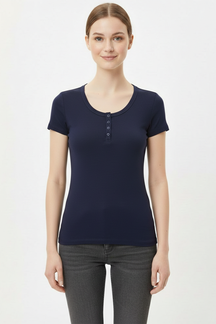 Kadın Önü Düğmeli Patlı Bady Bluz Lacivert