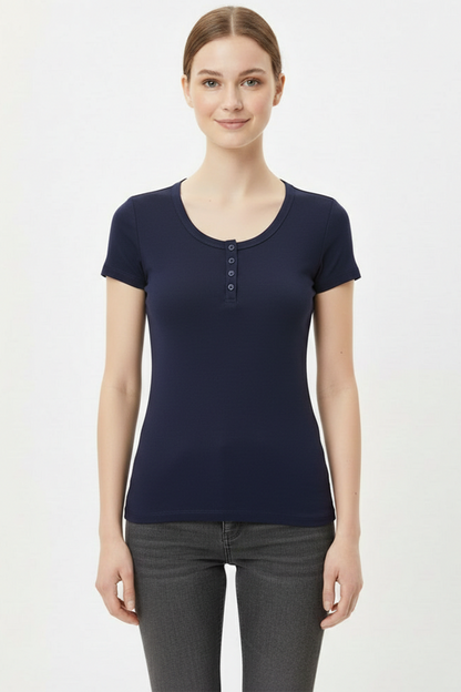 Kadın Önü Düğmeli Patlı Bady Bluz Lacivert