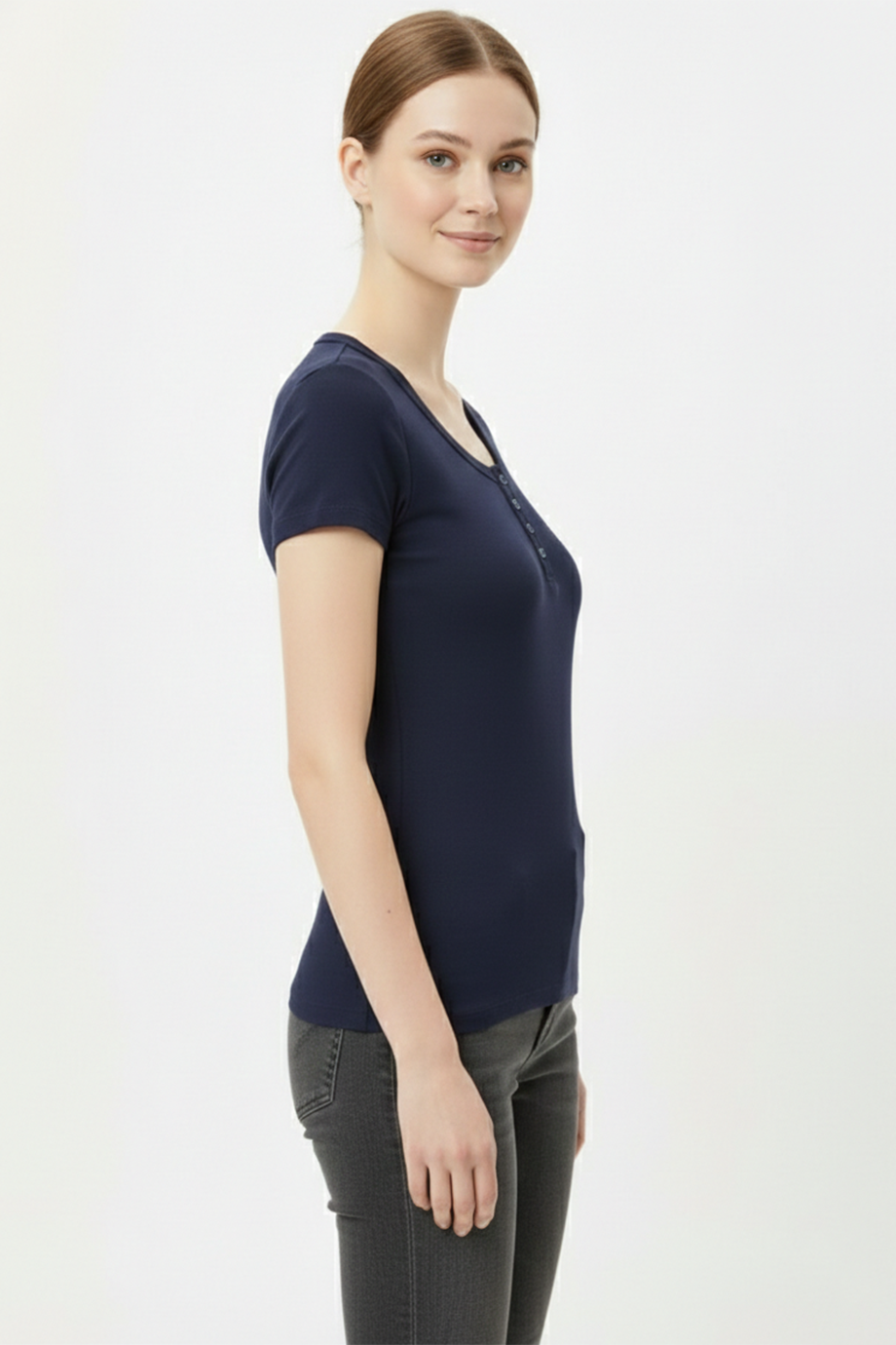 Kadın Önü Düğmeli Patlı Bady Bluz Lacivert