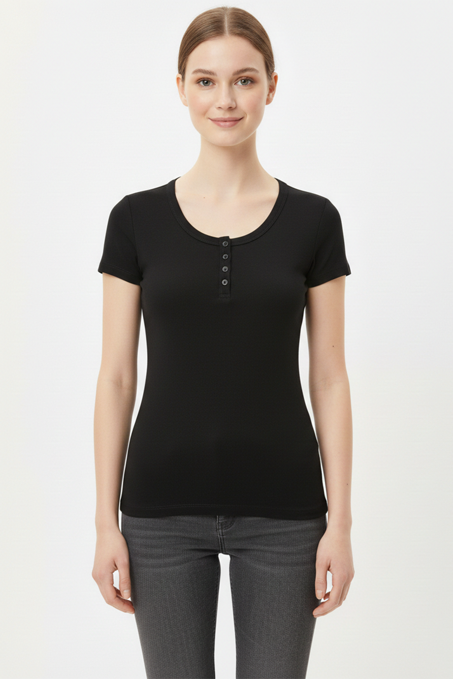 Kadın Önü Düğmeli Patlı Bady Bluz Siyah