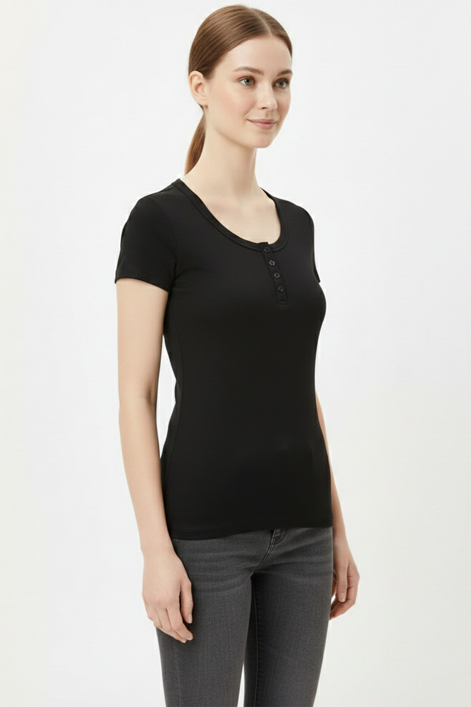 Kadın Önü Düğmeli Patlı Bady Bluz Siyah