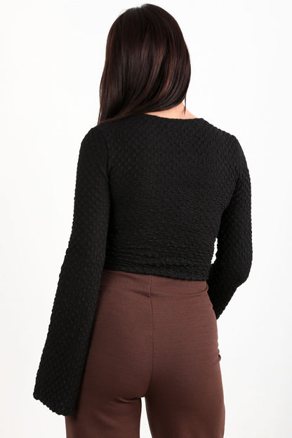 Bucklea Kadın Tokalı Gofre Bluz Siyah