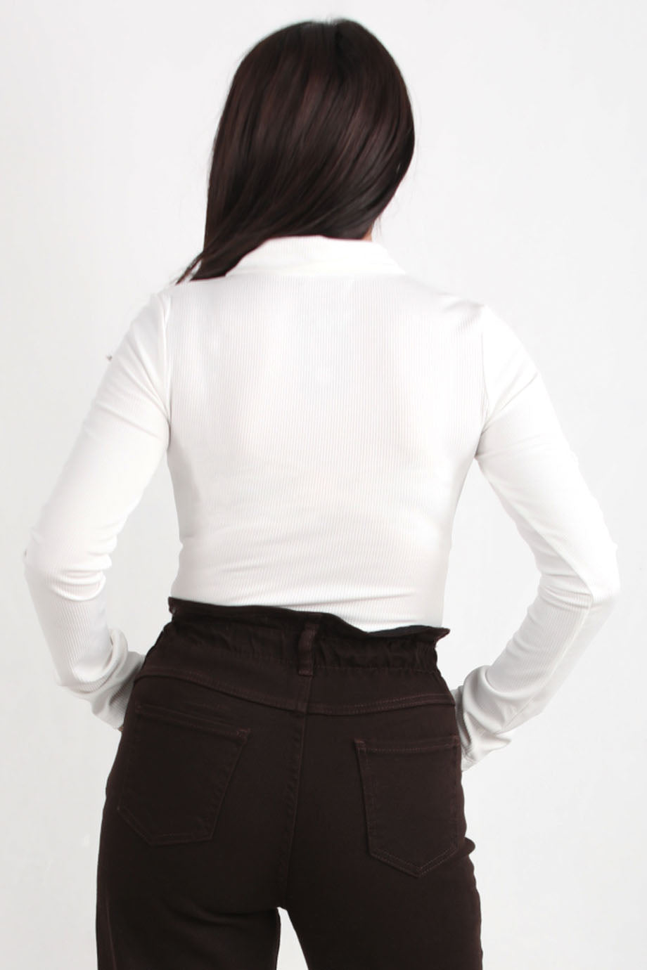Kadın Fitilli Uzun Kol Yakalı Bluz Ekru