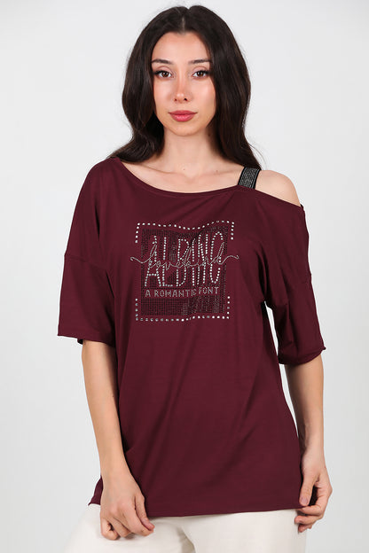 Kadın Taşlı Bluz Bordo