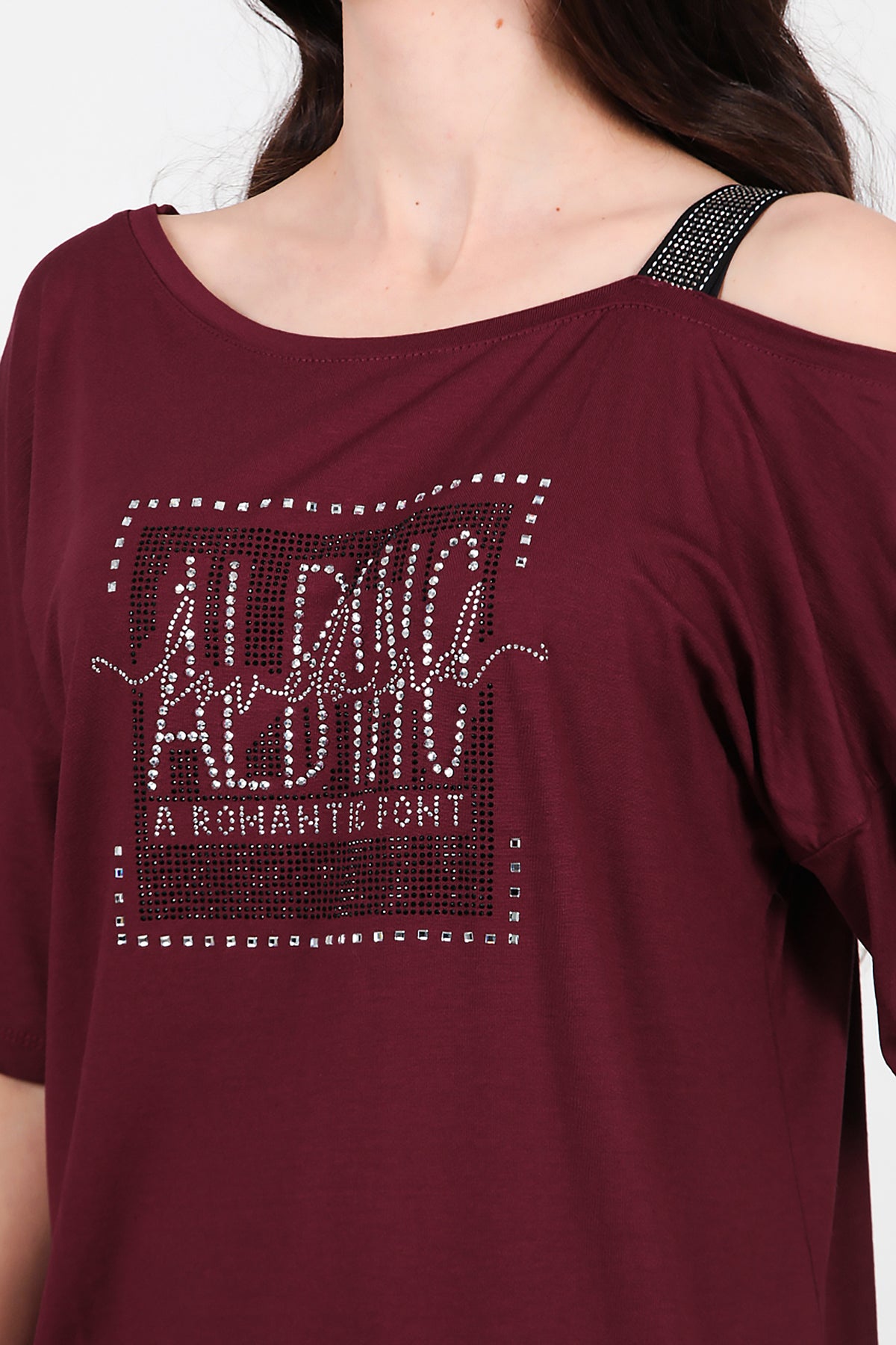 Kadın Taşlı Bluz Bordo