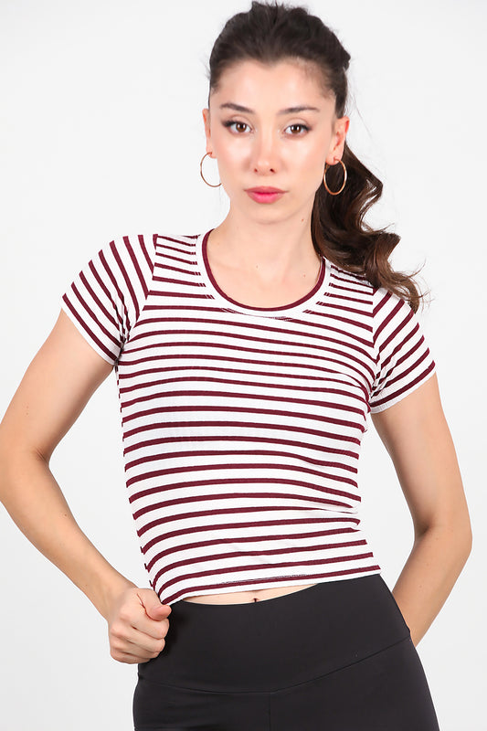 Kadın Çizgili Bluz Bordo