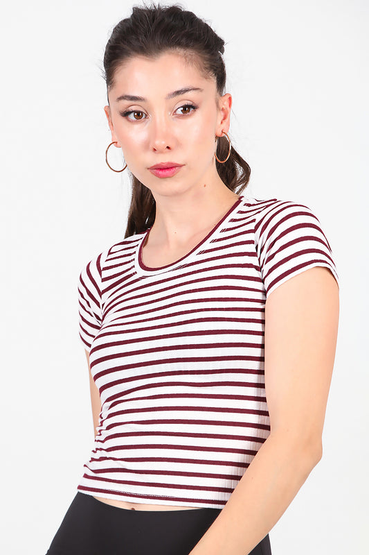 Kadın Çizgili Bluz Bordo