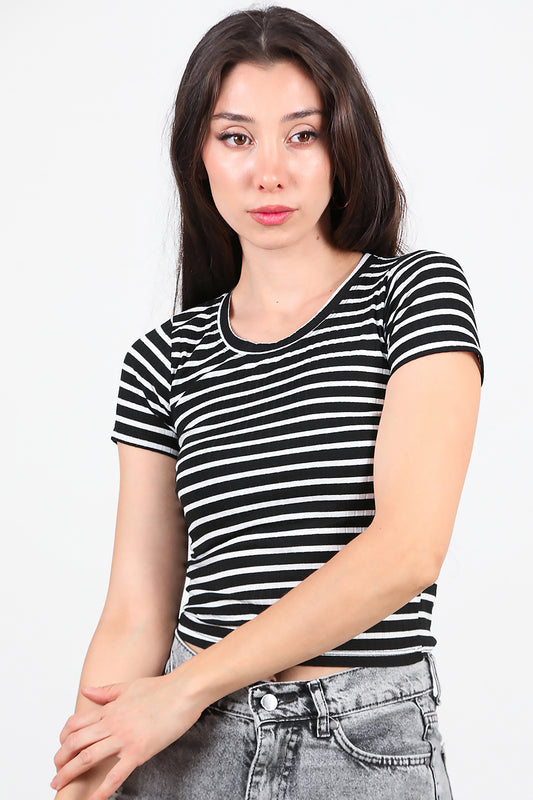 Kadın Çizgili Bluz Siyah