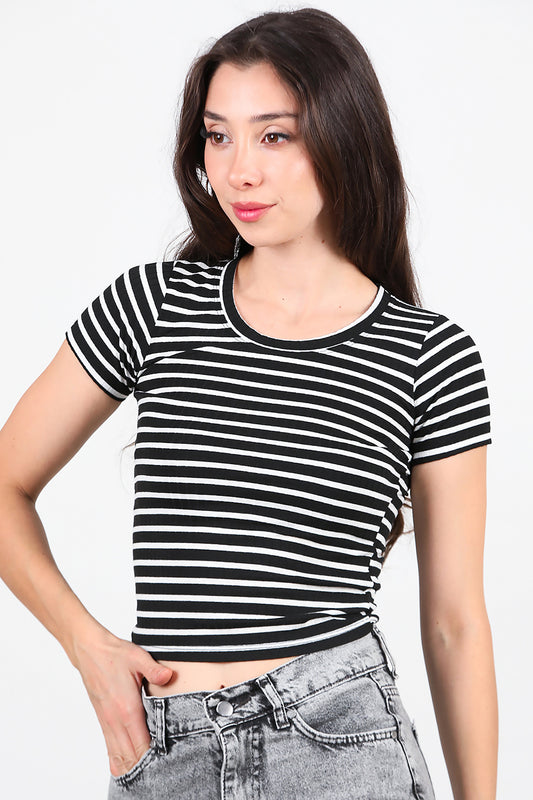 Kadın Çizgili Bluz Siyah