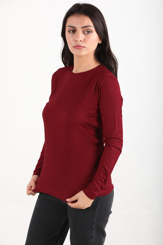 Softwear Kadın Bisiklet Yaka Uzun Kol Penye Bluz Bordo