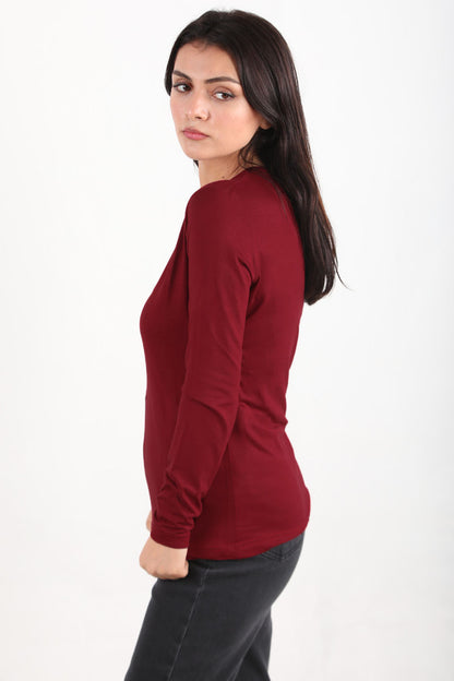 Softwear Kadın Bisiklet Yaka Uzun Kol Penye Bluz Bordo