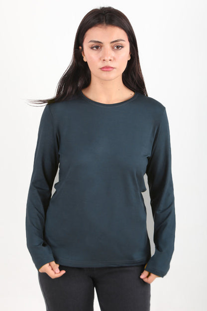 Softwear Kadın Bisiklet Yaka Uzun Kol Penye Bluz Füme