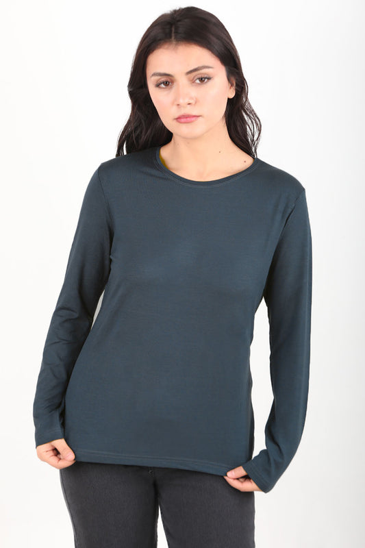 Softwear Kadın Bisiklet Yaka Uzun Kol Penye Bluz Füme