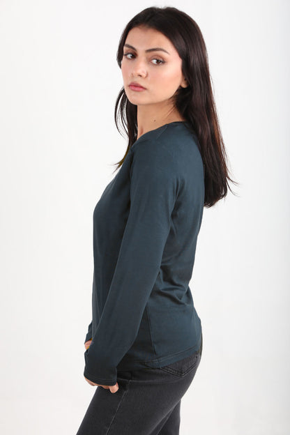 Softwear Kadın Bisiklet Yaka Uzun Kol Penye Bluz Füme