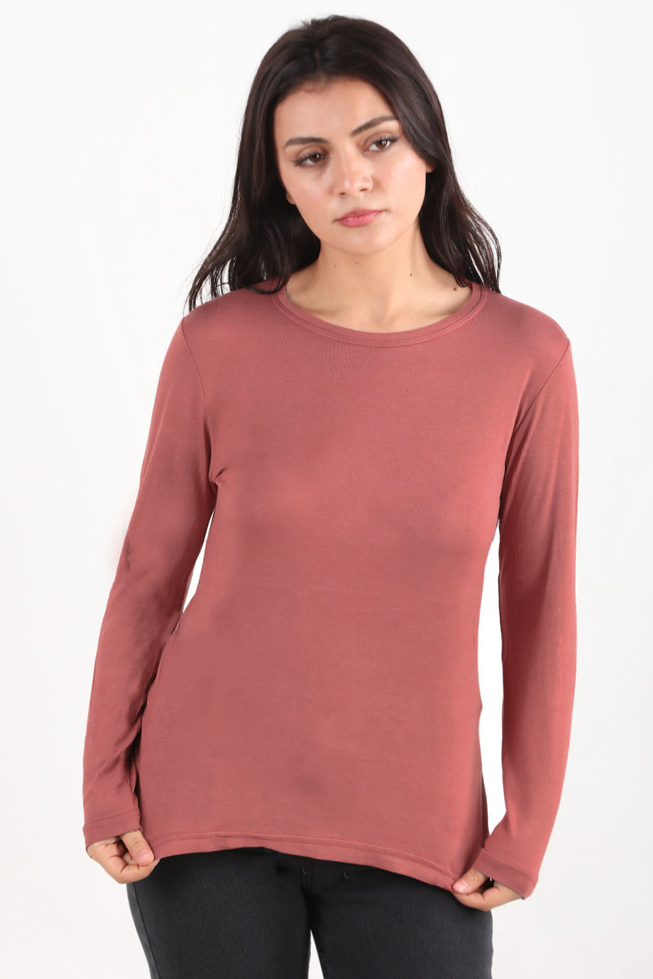 Softwear Kadın Bisiklet Yaka Uzun Kol Penye Bluz Gül Kurusu