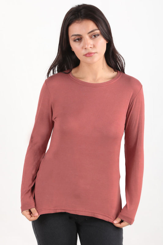 Softwear Kadın Bisiklet Yaka Uzun Kol Penye Bluz Gül Kurusu