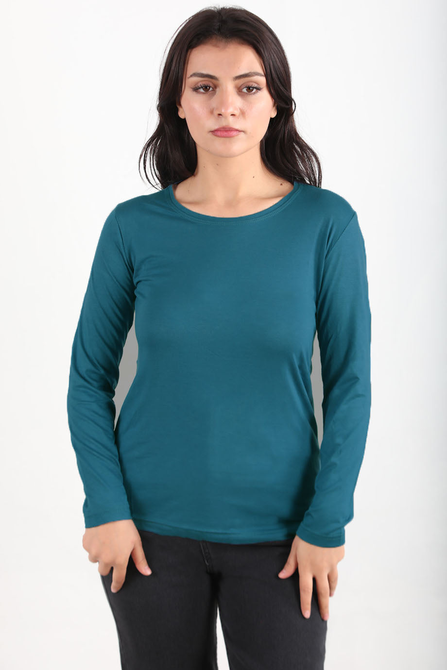 Softwear Kadın Bisiklet Yaka Uzun Kol Penye Bluz Mavi