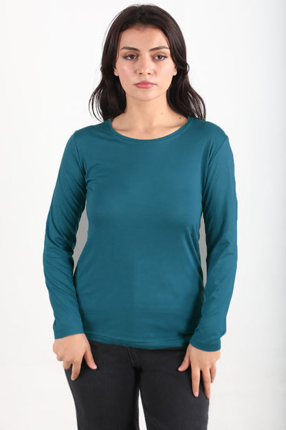 Softwear Kadın Bisiklet Yaka Uzun Kol Penye Bluz Mavi