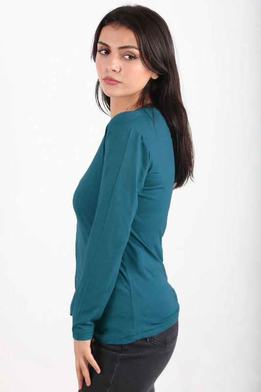 Softwear Kadın Bisiklet Yaka Uzun Kol Penye Bluz Mavi