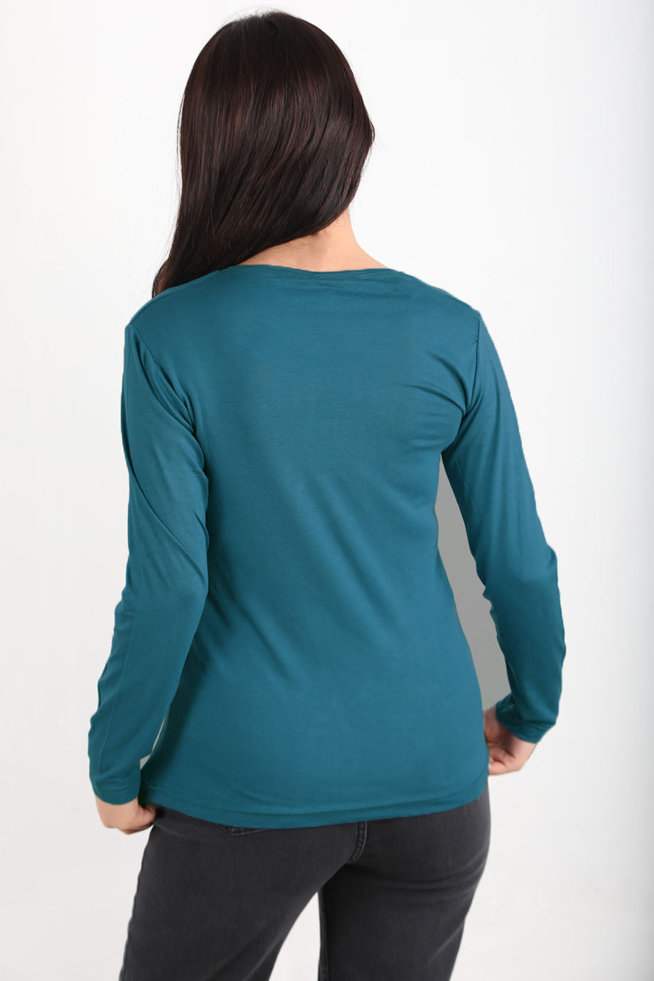 Softwear Kadın Bisiklet Yaka Uzun Kol Penye Bluz Mavi